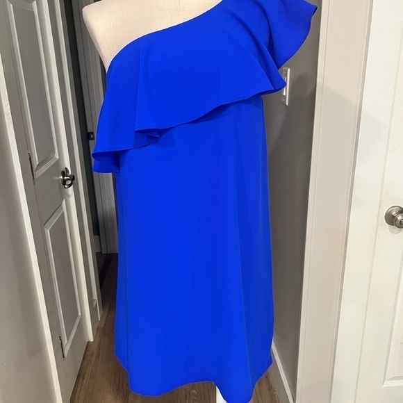 SUGARLIPS cobalt, one shoulder dress with ruffled neckline - Picture 3 of 13